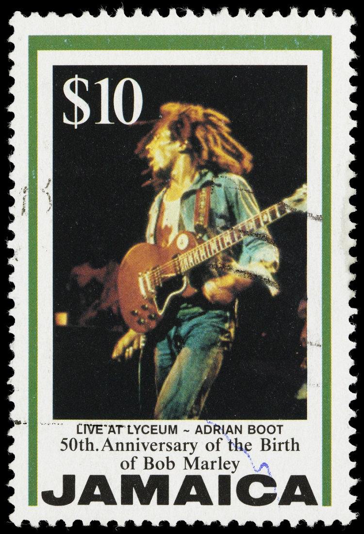 Selo estampado com a imagem de Bob Marley