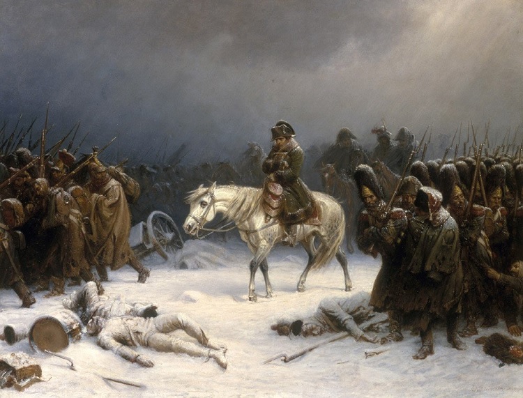 Napoleão e suas tropas se retiram da Rússia