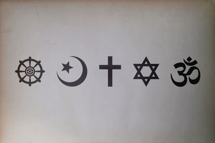 Símbolos religiosos (Budismo, Islamismo, Cristianismo, Judaísmo e Hinduísmo