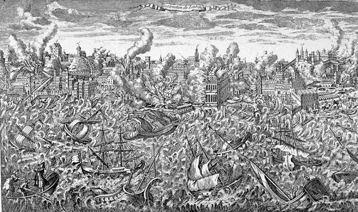 Gravura que retrata o terremoto de 1755 em Lisboa