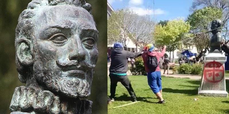 As estátuas do conquistador que os manifestantes chilenos estão decapitando-0