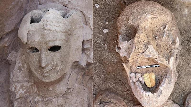  Múmia com língua de ouro, máscaras e estátuas são encontradas em catacumbas no Egito -0