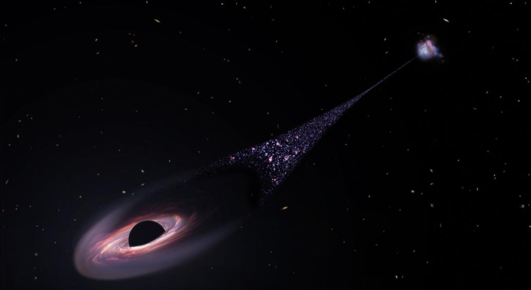 Astrônomos descobrem buraco negro deixando rastro de estrelas ao "fugir" de galáxia-0